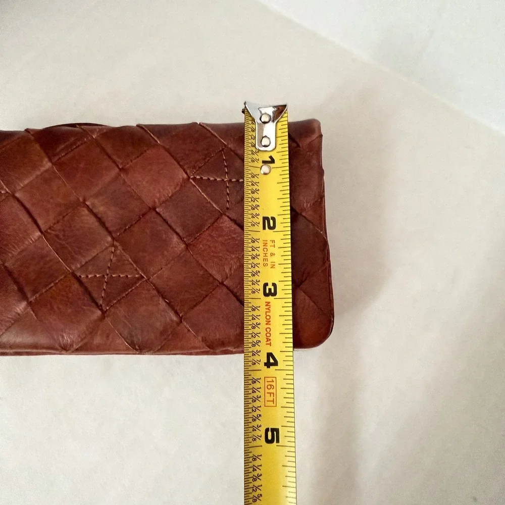 Valenca‎ Holland Distressed Brown Woven Leather Clutch Wallet Zipper Pocket - Picture 10 of 10